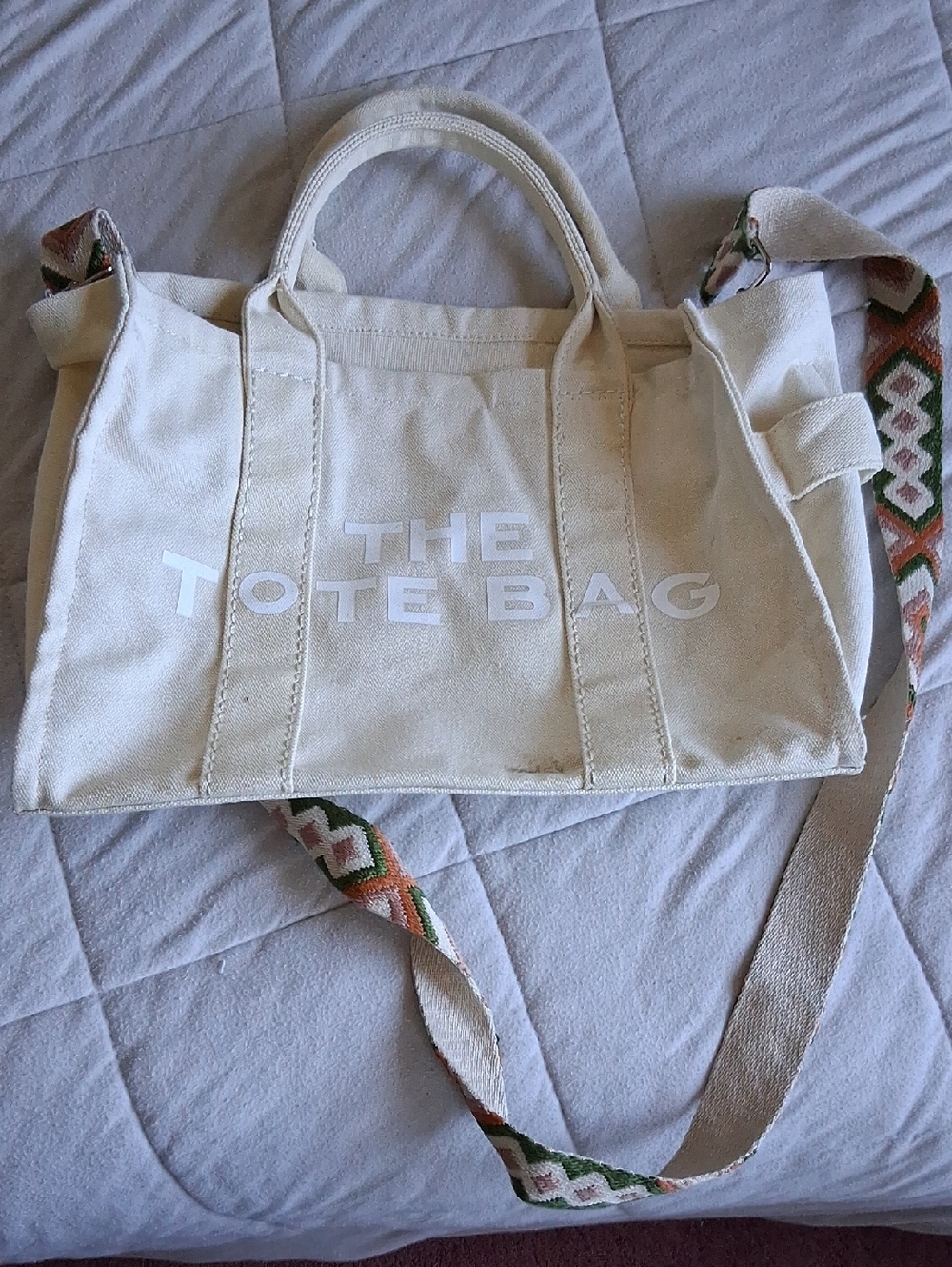 Canvas Tote Bag "THE TOTE BAG" with Patterned Strap - Cream